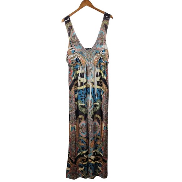 Vintage Y2K Tank Dress XL Stretch Studded Collar Romantic Maxi Long Geometric - Picture 2 of 8